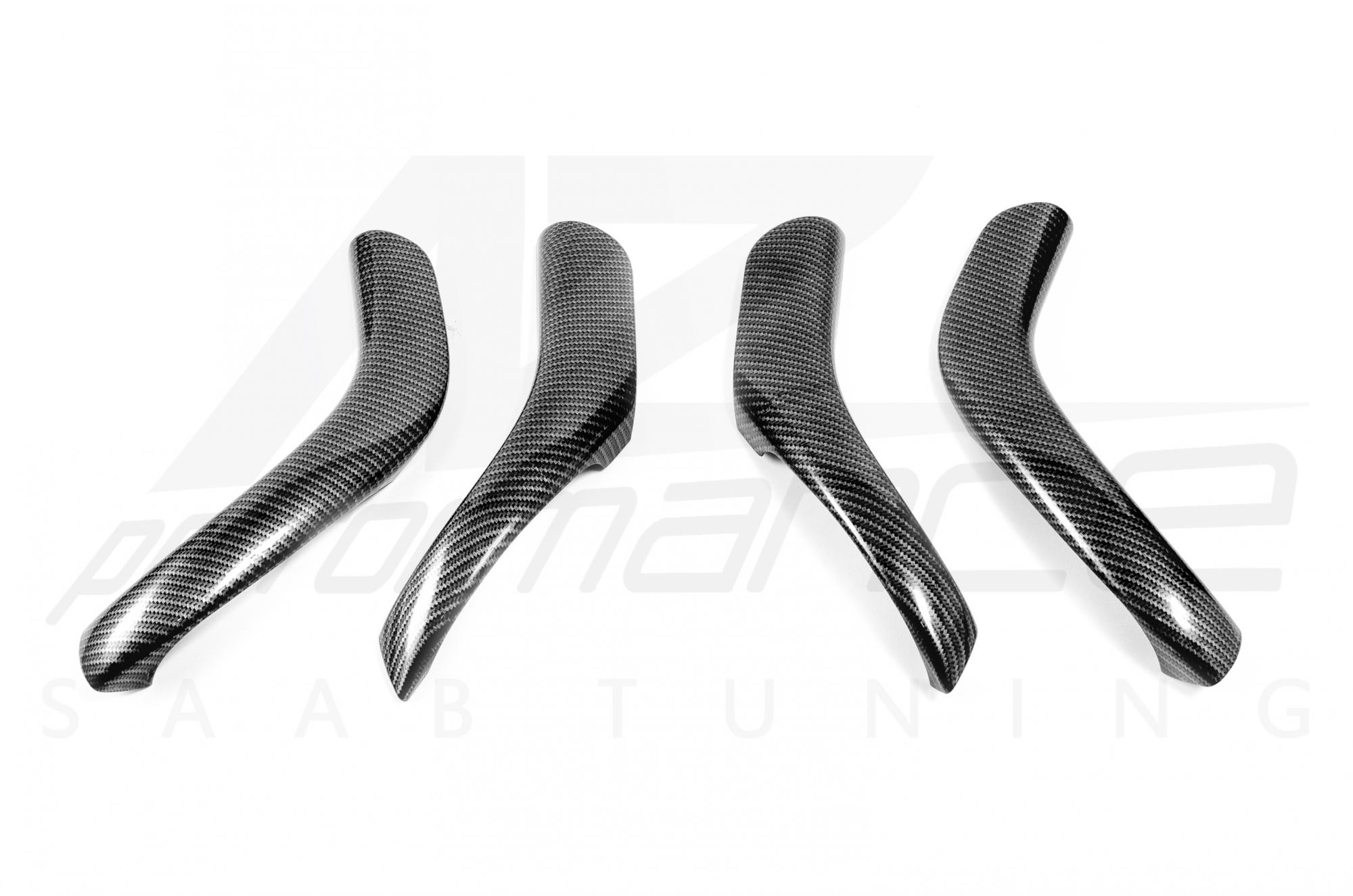 Shiny Carbon-Silver door grab handles SAAB 9-3 2003-2014