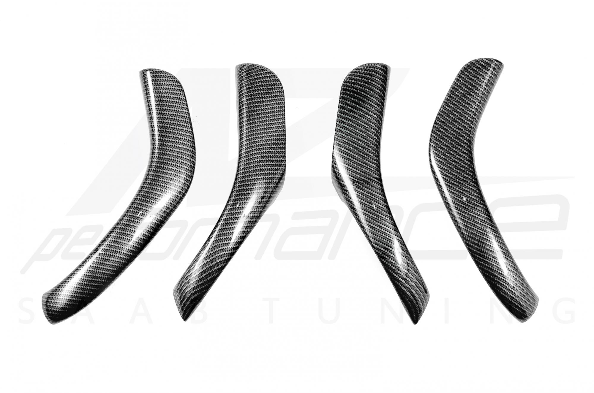 Shiny Carbon-Silver door grab handles SAAB 9-3 2003-2014