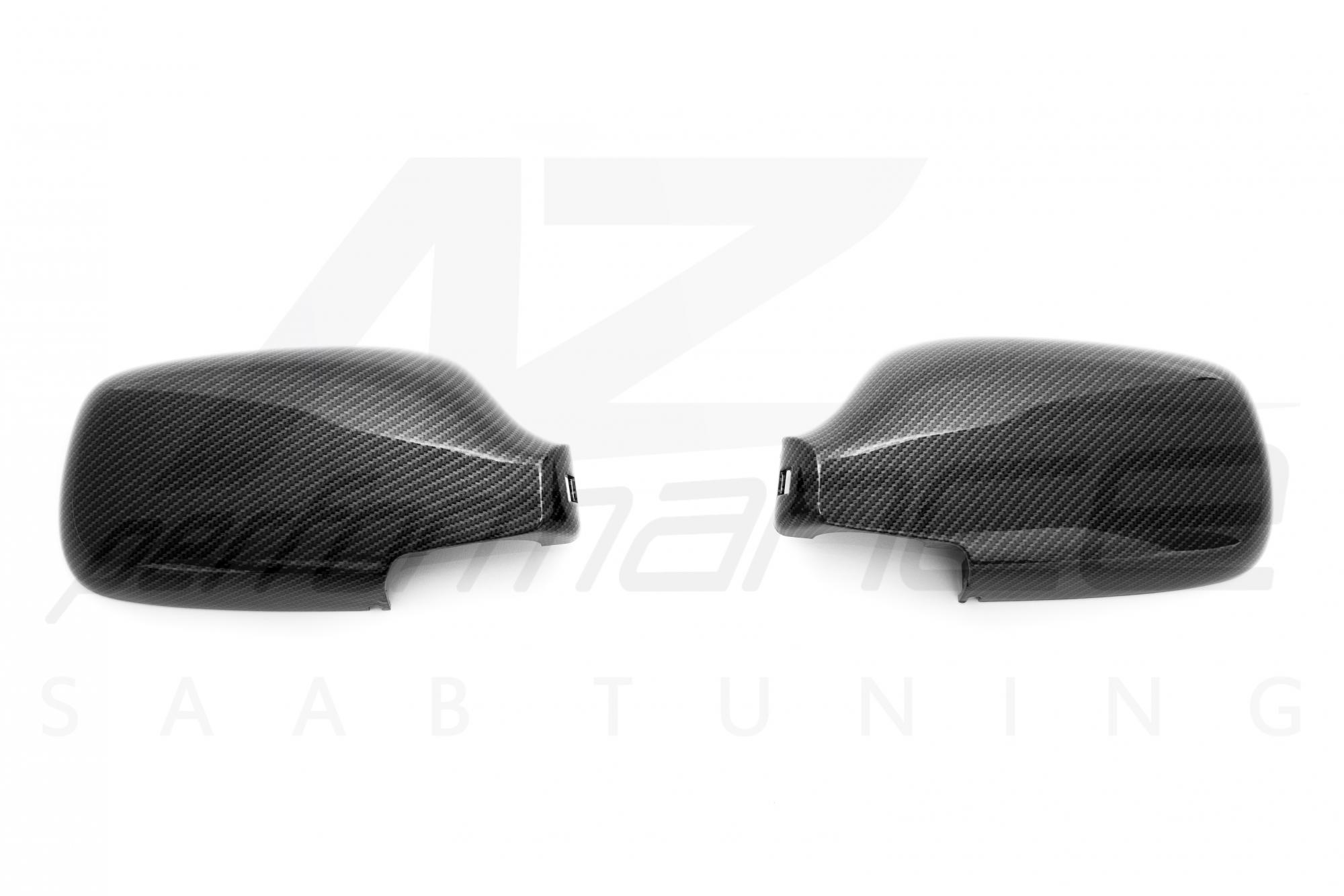 Shiny Carbon-Silver Mirror Caps pair SAAB 900 9-3 1994-2002