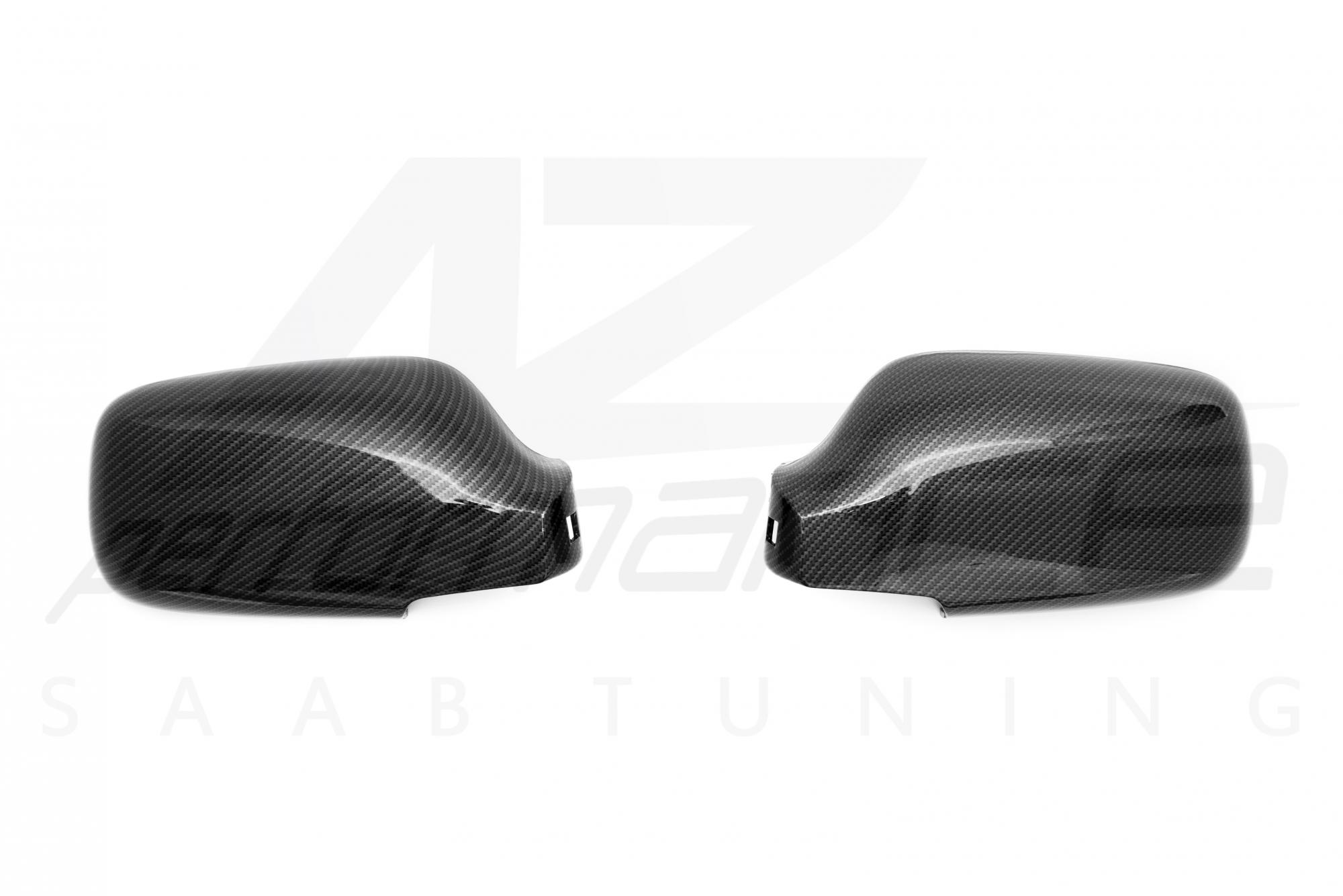 Shiny Carbon-Silver Mirror Caps pair SAAB 900 9-3 1994-2002