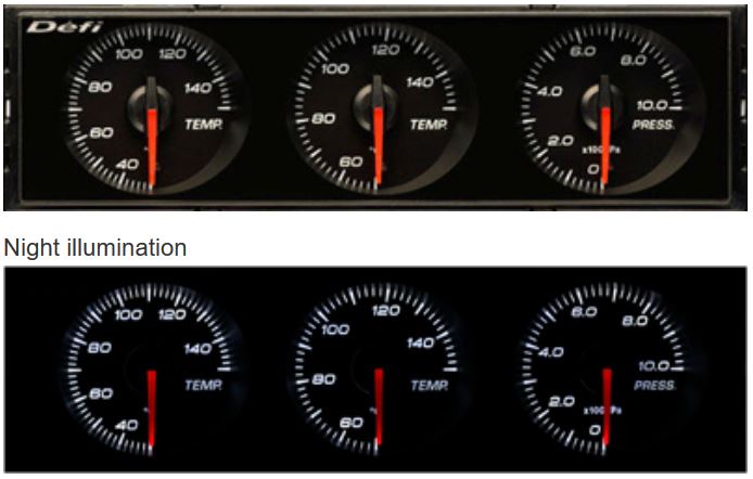 DEFI DIN Gauges - Red Pointer-White marks