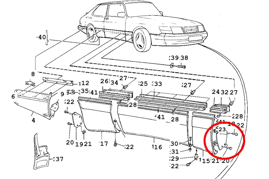 Right and Left Rubber End Pieces for the side panels 9285875 SAAB 900 Carlsson SPG Aero