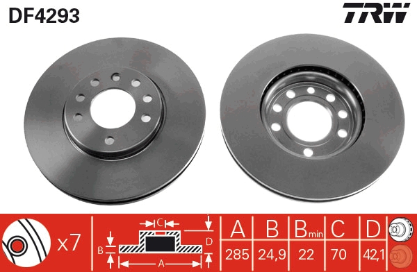 TRW 288mm front brake disc pair SAAB 9-3 2003+