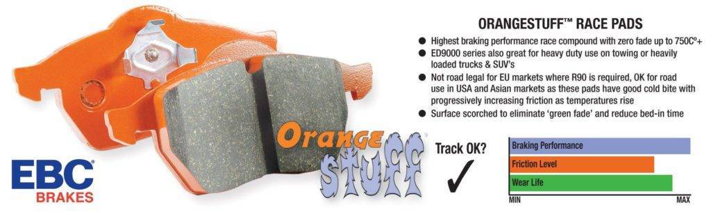 EBC 285 and 302mm Orangestuff front Racing brake pads SAAB 9-3 2003-2011